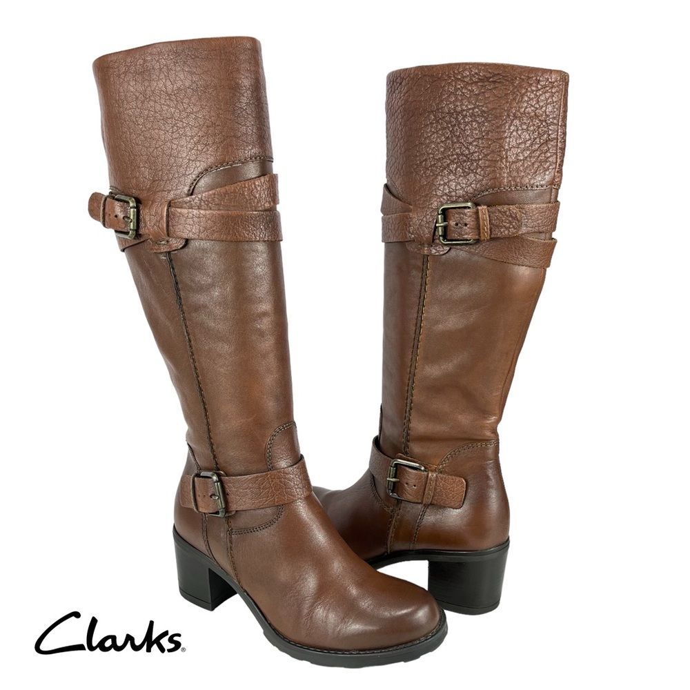 Clarks Women’s 6M Brown Leather‎ Knee High Riding Boots Fernwood Oasis